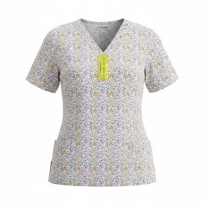 Natural Uniforms Womens V Neck Scrub Top Size XS Butterflies And Flowers NWT